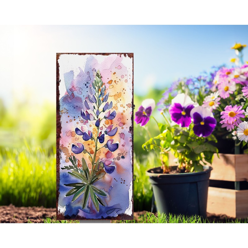 26in Watercolor Lupine Floral Garden Stake