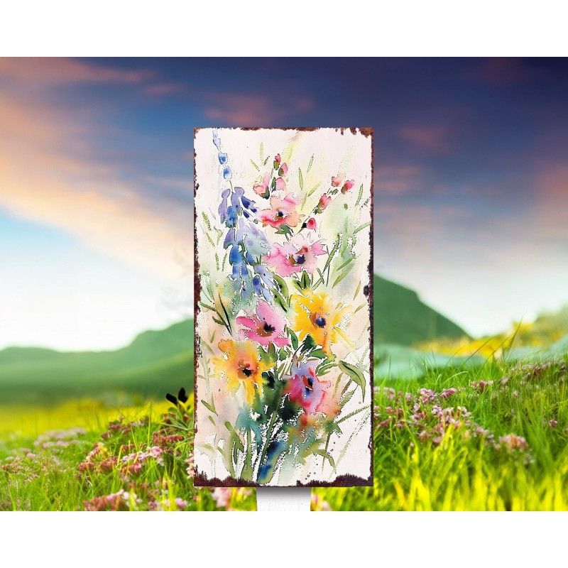 Watercolor Wildflower Garden Stake